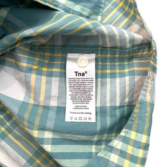 Aritzia TNA Button Down Plaid Shirt | Teal | Size S | NWOT - Picture 5 of 5